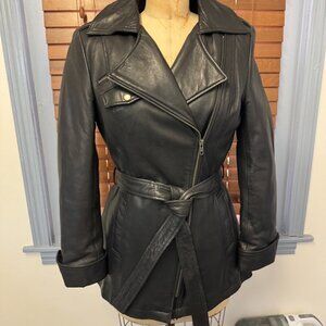 Black Leather Coat -New- Womens Size: Medium/Large Brand: Whet Blu New York
